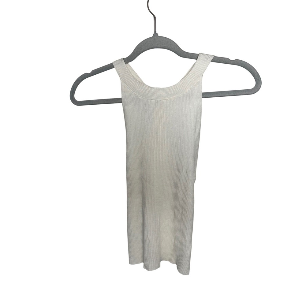 Commense Ribbed Tank Top Criss Cross Back Sleeveless Casual White S